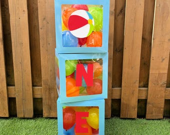 Cajas de globos con forma de pelota de playa / Decoraciones para fiestas de cumpleaños "One in the Sun" / Decoración brillante para fiestas en la piscina / Artículos para fiestas de verano