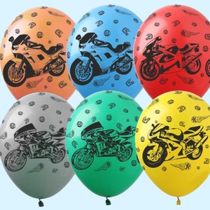 10 Piece Motorcycle Latex Balloons | Motorcycle Birthday Party Decorations | Moto Racing Party Supplies | Two Fast | Motorbike Party
