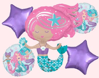 Mermaid Balloon Bouquet | O-Fishally One Birthday Party Decorations | Under the Sea Party Supplies | Pink Mermaid Party
