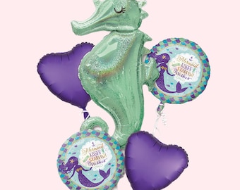 Seahorse Mermaid Balloon Bouquet | Mermaid Birthday Party Decorations | ONEder the Sea Party Supplies