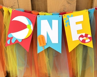 Beach Ball Highchair Banner | Pool Party First Birthday Party Decorations | One in the Sun Party Supplies | Summer Party Decor