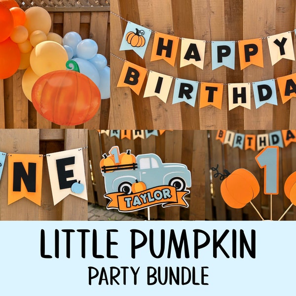 Blue Little Pumpkin Party Bundle | Blue Pumpkin Truck First Birthday Party Decorations | Fall First Birthday Party | Autumn Party Decor
