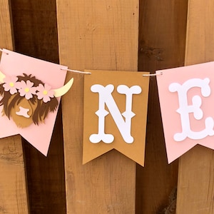 Pink Highland Cow Highchair Banner | Highland Cow Birthday Party Decorations | Holy Cow I&#39;m One | Moo I&#39;m Two Party Decor