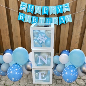 Blue Snowflake Balloon Boxes | Winter ONEderland Birthday Party Decorations | Blue Snowflake Party Decor | Blue Christmas Birthday Party