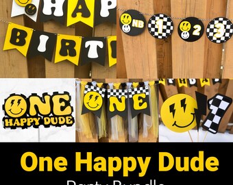 Yellow One Happy Dude Party Bundle | One Happy Dude First Birthday Party Decorations