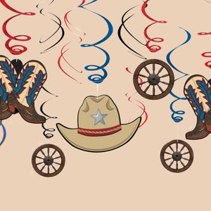 12 Piece Cowboy Swirl Decorations | First Rodeo Birthday Party | Last Rodeo Party Decorations | Cowgirl Party Supplies | Holy Cow Party