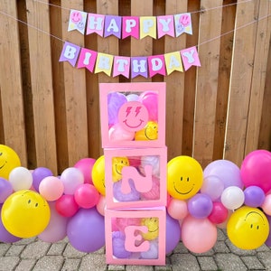 One Happy Girl Balloon Boxes | One Happy Babe First Birthday Party Decorations | Pink Happy Face Party Decor | Smile First Birthday Supplies