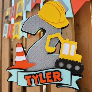 Custom Construction Cake Topper | Blue Construction Birthday Party Decorations | Truck Party Decor | Digging Party Supplies