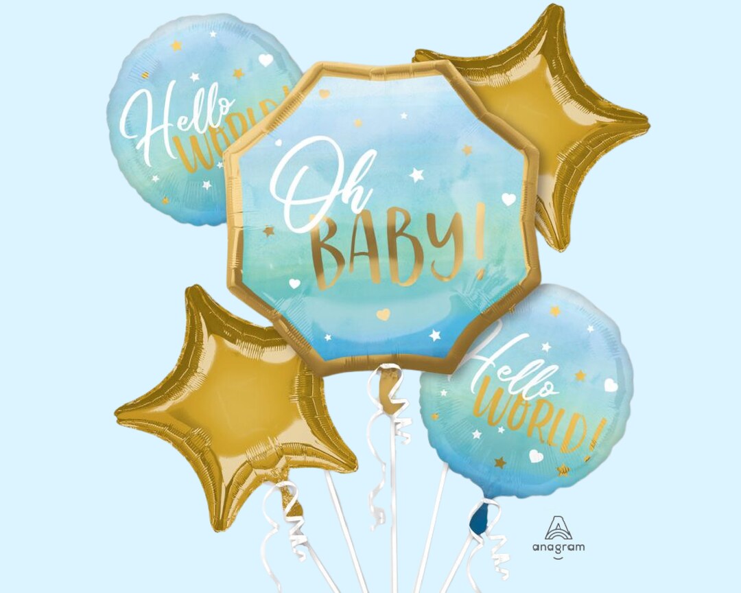 Blue & Gold Baby Boy Balloon Bouquet | Baby Shower Decorations - Etsy