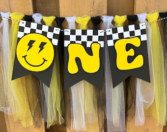 Yellow One Happy Dude Highchair Banner | One Happy Dude Birthday Party Decorations | First Birthday Party Supplies | 1 Happy Dude Decoration