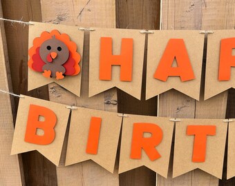 Custom Turkey Banner | Thanksgiving Birthday Party Decorations | Little Turkey Party Decor | Friendsgiving Party Decorations