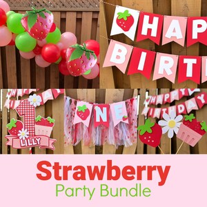 Strawberry Party Bundle | Berry First Birthday Party Decorations | Two Sweet Party Supplies | Strawberry Birthday