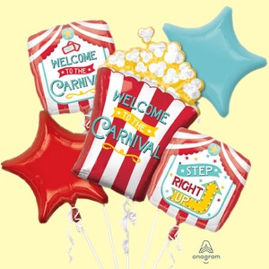 Carnival Balloon Bouquet | Circus Birthday Party Decoration | Popcorn Balloon | School Carnival Decorations | Backyard Carnival Supplies