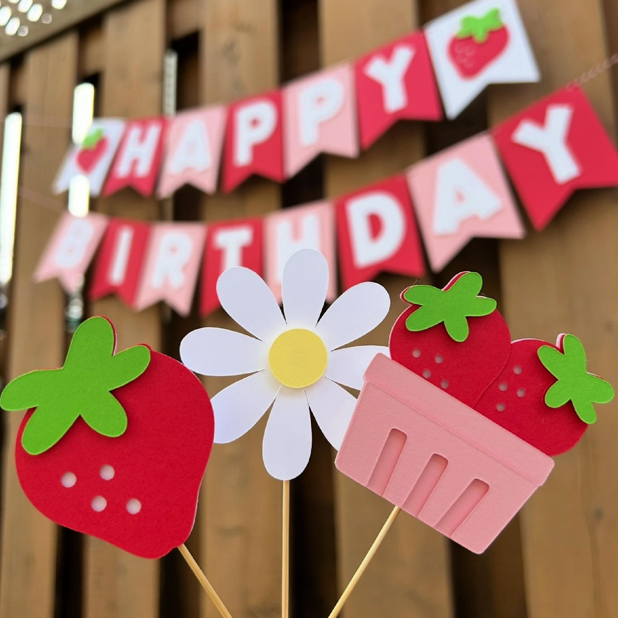 Strawberry Cupcake Toppers | Berry First Birthday Party Decorations | Berry Party Supplies | Strawberry Decor