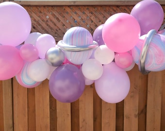 Pink Space Balloon Garland | Girls Outer Space Birthday Party Decoration | Two the Moon | First Trip Around the Sun