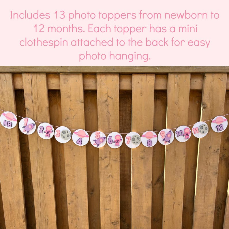 Pink Space Milestone Photo Banner | Girls First Trip Around the Sun Birthday Party Decorations | Outer Space Birthday Party Decor image 2