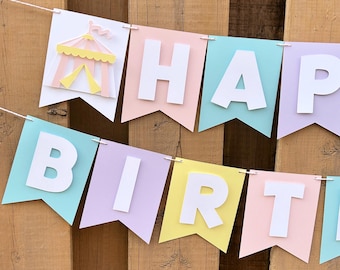 Custom Pastel Carnival Banner | Pink Circus Birthday Party Decorations | 3 Ring Circus Party Supplies