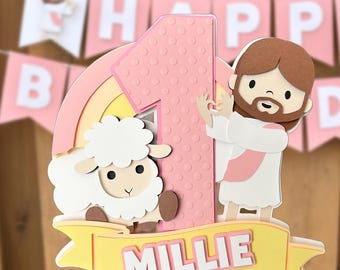 Custom Pink Jesus Cake Topper | Fearfully & ONEderfully Made Birthday Party Decorations