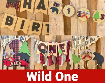 Wild One Party Bundle | Buffalo Plaid Lumberjack First Birthday Party Decor