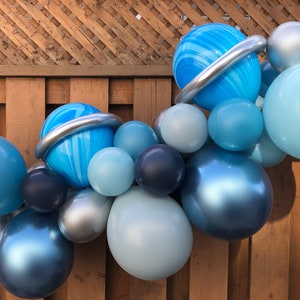 Guirnalda de globos del espacio exterior azul / Dos la luna / Decoración de fiesta de cumpleaños de astronauta / Primer viaje alrededor del sol