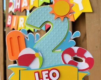 Custom Pool Party Cake Topper | Bright Pool Party Birthday Decorations | One in the Sun | Beach Ball Party Decor | Summer Birthday Supplies
