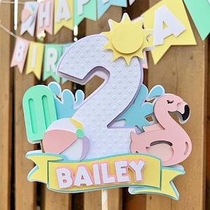 Custom Pool Party Cake Topper | Pastel Pool Party Birthday Decorations | One in the Sun | Beach Ball Party Decor | Summer Birthday Supplies