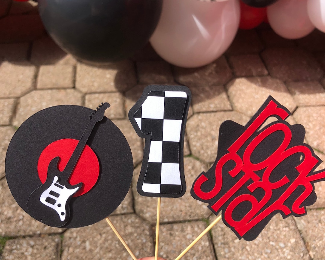 One Rocks Part Decor Rock & Roll Cupcake Toppers | One Rocks Birthday Party Decorations ...
