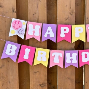 Custom Pink Happy Face Banner | One Happy Girl Birthday Party Decorations | One Happy Babe Decor | Preppy Party Supplies | Girls Smile Party