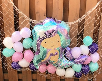 Mermaid Balloon Net Party Backdrop | Mermaid Birthday Party Decorations | Under the Sea Party Supplies | Mermaid Balloons | Pool Party Decor