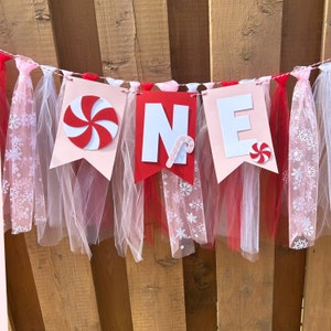 Pink Candy Cane Highchair Banner | Winter ONEderland Birthday Party Decorations | What Fun To Be One Party Decor | Christmas Birthday