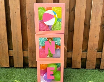 Bright Beach Ball Balloon Boxes | One in the Sun Birthday Party Decorations | Bright Pool Party Decor | Summer Party Supplies