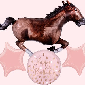 Pink Horse Birthday Balloon Bouquet | Equestrian Decorations | Horseback Riding Party Supplies | Cowgirl Party