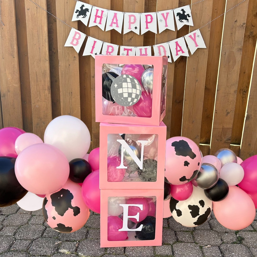 Pink Rodeo Party Disco Cowgirl Balloon Boxes | Pink My First Rodeo Birthday Party ...