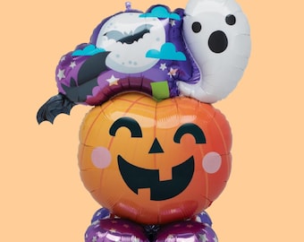 53" Air-Fill Standing Pumpkin & Ghost Balloon | Halloween Birthday Party Decorations | Spooky One | Two Spooky | A Little Boo is Due