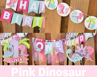 Pink Dinosaur Party Bundle | Girly Dinosaur First Birthday Party Decorations