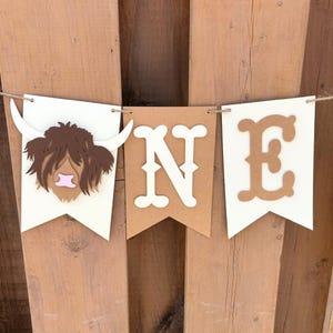 Highland Cow Highchair Banner | Highland Cow Birthday Party Decorations | Holy Cow I&#39;m One | Farm Party | Moo I&#39;m Two Party Decor