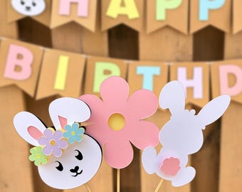 Bunny Cupcake Toppers | Some Bunny Is One Birthday Party Decorations | Easter Party Supplies | Spring Birthday Party Decor | Bunny Decor