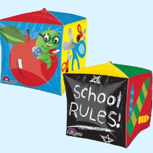 15 Inch School Rules Cube Balloon | Teacher Graduation Party Decoration | Back to School Balloons | School Party Supplies