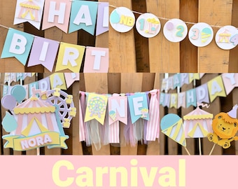 Pastel Carnival Party Bundle | Come One Come All First Birthday Decorations | Pink Circus Party Supplies