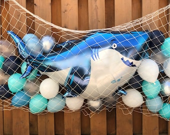 Shark Balloon Net Party Backdrop | Shark Birthday Party Decorations | Under the Sea | Shark Party Supplies