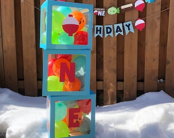 O-Fish-Ally One Balloon Boxes | O-Fish-Ally One First Birthday Party Decorations | The Big One Party Supplies | Fishing Decorations