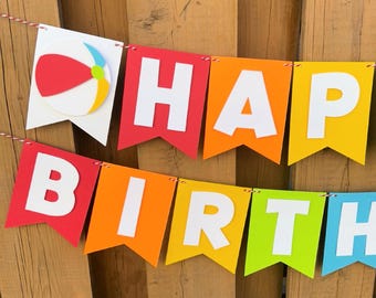 Bright Pool Party Birthday Banner | One in the Sun Birthday Party Decorations | Summer Party Supplies | Beach Ball Pool Party Supplies