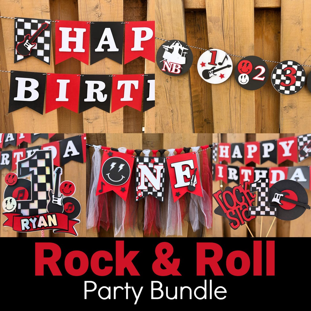 One Rocks Part Decor Rock & Roll Party Bundle | One Rocks First Birthday Party Decorations ...