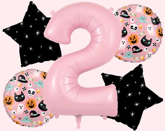 Two Spooky Balloon Bouquet | Pink Pastel Halloween Birthday Party Decoration | Two Spooky Party Supplies