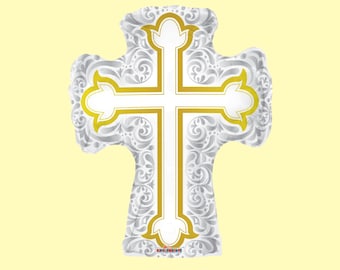 28 Inch Gold Cross Ballon | Baptism Party Decorations | First Holy Communion Party Supplies | Confirmation Decor