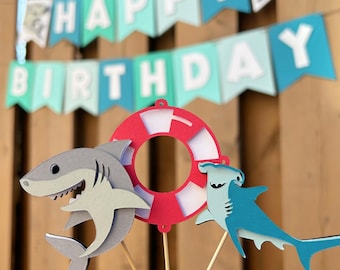 Shark Cupcake Toppers | Shark Birthday Party Decorations | Under the Sea Party Decor | Shark Baby Shower Party Supplies | Under Water Party