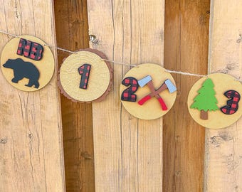 Lumberjack Monthly Milestone Photo Banner | Buffalo Plaid Wild One Birthday Party Decorations
