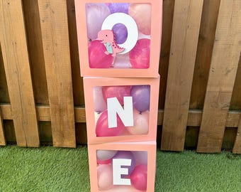 Pink Dinosaur Balloon Boxes | Girls Dinosaur Birthday Party Decorations | Dino Party Supplies
