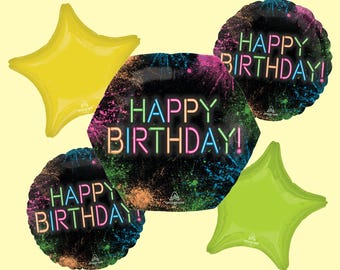Glow Birthday Balloon Bouquet | Glow Crazy Birthday Party Decorations | Neon Party Supplies
