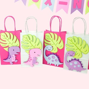 Girls Dinosaur Party Favour Bags | Pink Dinosaur Birthday Party Supplies | Girls Dino Decor | 3-Rex | Party Loot Bags image 1